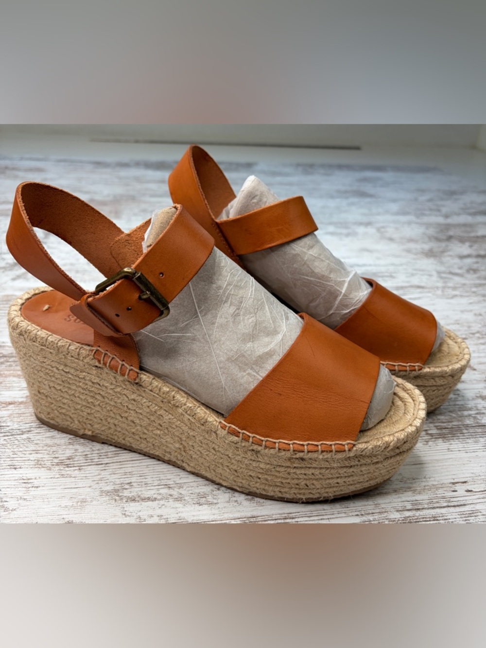 Soludos Tan/Caramel Leather Espadrille Wedge Sandals GUC sz‎ 9